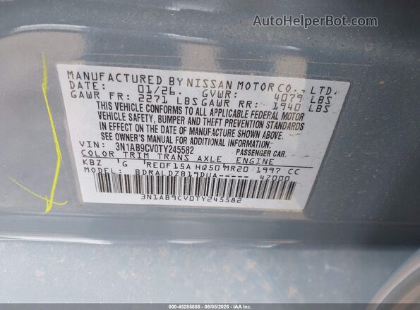 3N1AB9CV0TY245582 2026 NISSAN SENTRA Blue Вид підкапотного простору