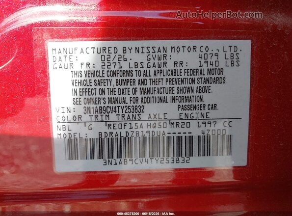 3N1AB9CV4TY253832 2026 NISSAN SENTRA Красный Вид подкапотного пространства