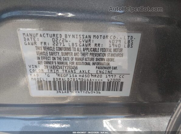3N1AB9CV4TY260456 2026 NISSAN SENTRA Gray Շարժիչի բաժամունքի տեսք