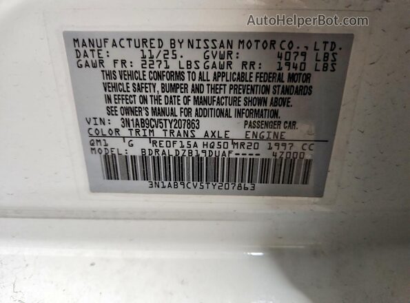3N1AB9CV5TY207863 2026 NISSAN SENTRA White Вид наклейки з VIN-кодом