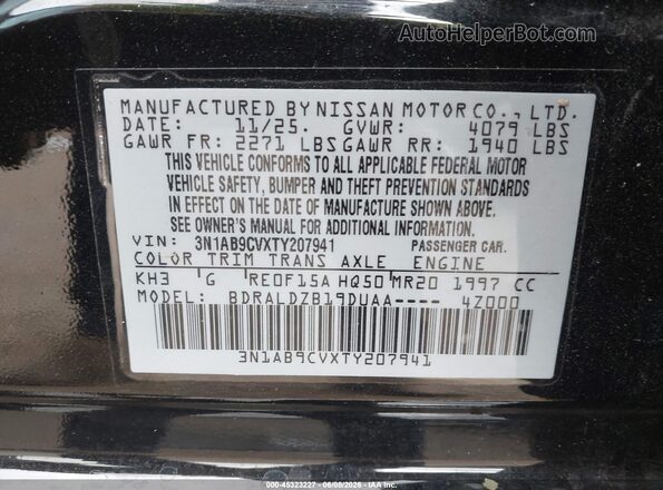 3N1AB9CVXTY207941 2026 NISSAN SENTRA Black Vista del compartimento del motor