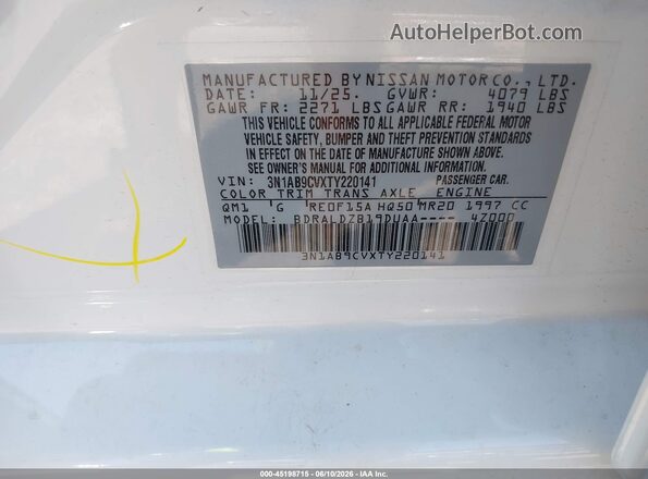 3N1AB9CVXTY220141 2026 NISSAN SENTRA White Widok komory silnika