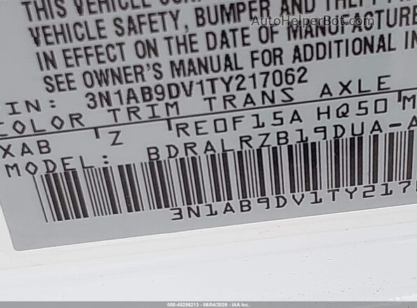 3N1AB9DV1TY217062 2026 NISSAN SENTRA White Widok komory silnika