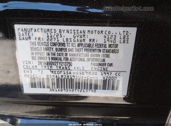 3N1AB9DV2TY213750 2026 NISSAN SENTRA Черный Вид подкапотного пространства