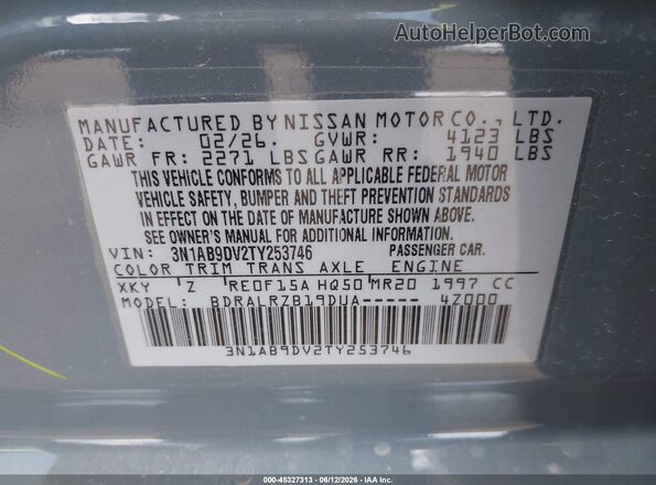 3N1AB9DV2TY253746 2026 NISSAN SENTRA Blue Շարժիչի բաժամունքի տեսք