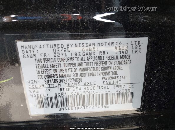 3N1AB9DV3TY274086 2026 NISSAN SENTRA Black Շարժիչի բաժամունքի տեսք
