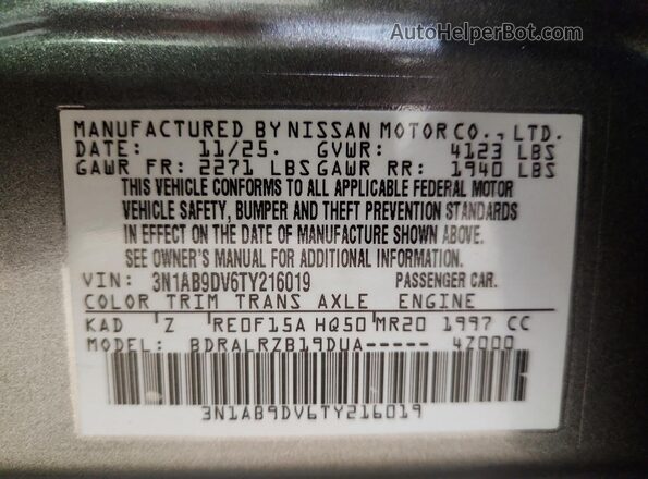 3N1AB9DV6TY216019 2026 NISSAN SENTRA Gray 