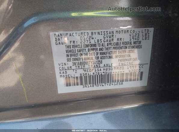 3N1AB9DV6TY241258 2026 NISSAN SENTRA Gray Engine compartment view