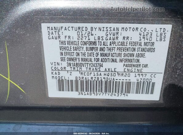 3N1AB9DV7TY243794 2026 NISSAN SENTRA Gray Vista del compartimento del motor
