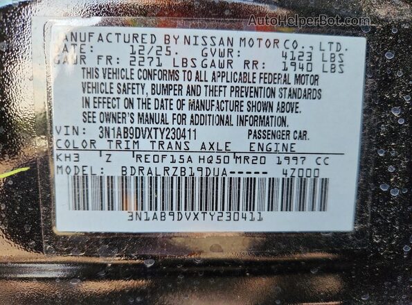 3N1AB9DVXTY230411 2026 NISSAN SENTRA Черный 