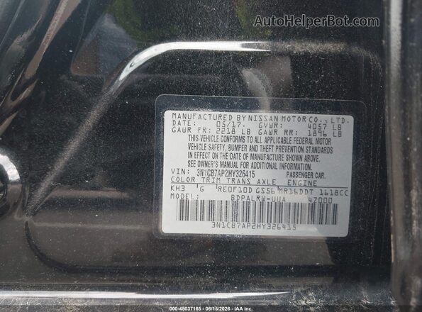 3N1CB7AP2HY326415 2017 NISSAN SENTRA Black Widok komory silnika