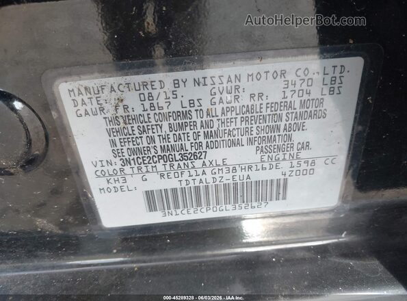 3N1CE2CP0GL352627 2016 NISSAN VERSA NOTE Black Շարժիչի բաժամունքի տեսք