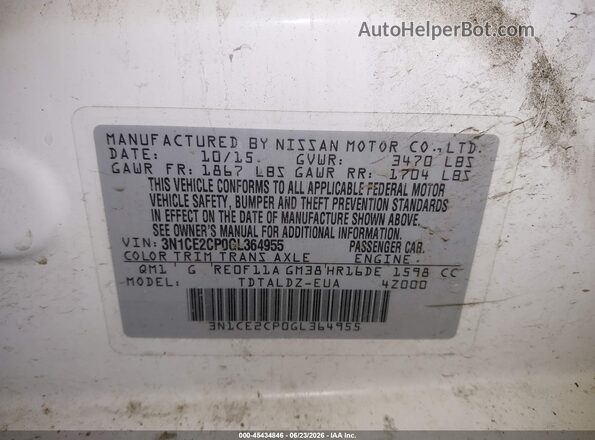 3N1CE2CP0GL364955 2016 NISSAN VERSA NOTE White Widok komory silnika