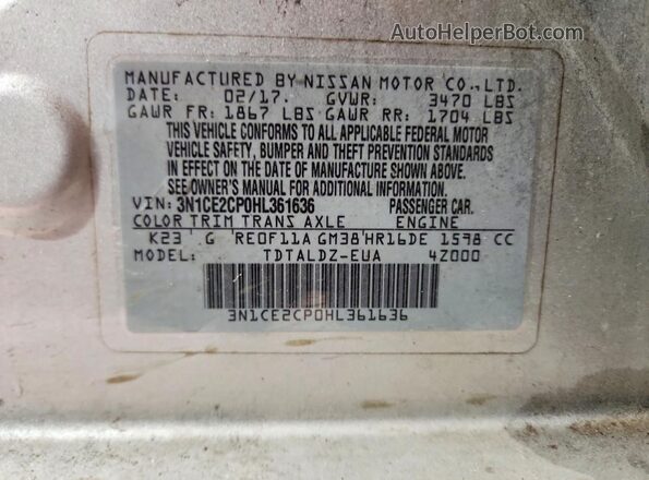 3N1CE2CP0HL361636 2017 NISSAN VERSA Silver 