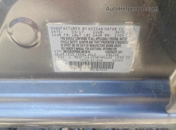 3N1CE2CP0HL367615 2017 NISSAN VERSA Charcoal 