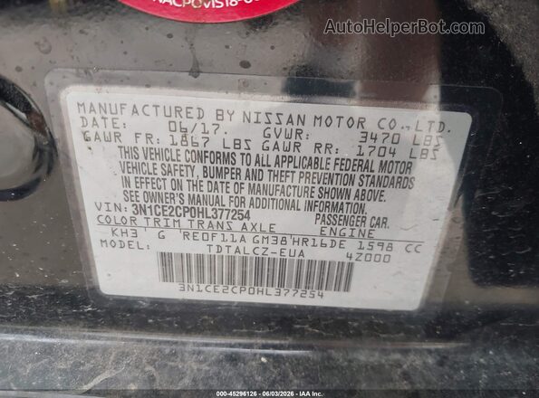 3N1CE2CP0HL377254 2017 NISSAN VERSA NOTE Black 