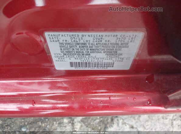 3N1CE2CP1GL361868 2016 NISSAN VERSA NOTE Burgundy ძრავის განყოფილების ხედი