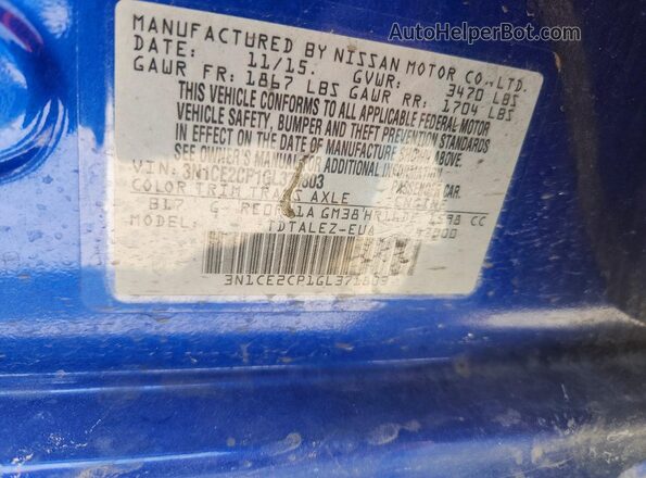 3N1CE2CP1GL371803 2016 NISSAN VERSA Blue Engine compartment view