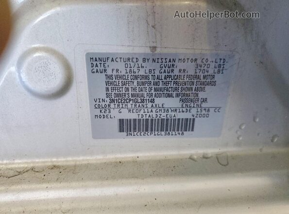 3N1CE2CP1GL381148 2016 NISSAN VERSA Silver VIN sticker view