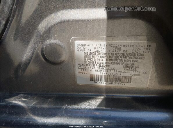 3N1CE2CP1GL392960 2016 NISSAN VERSA NOTE Серый Вид подкапотного пространства