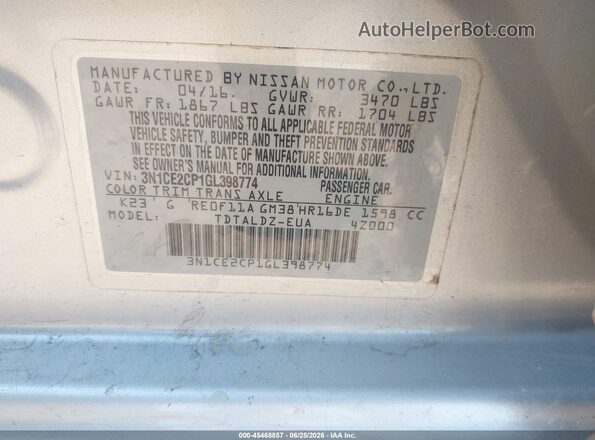 3N1CE2CP1GL398774 2016 NISSAN VERSA NOTE Silver Vista del compartimento del motor