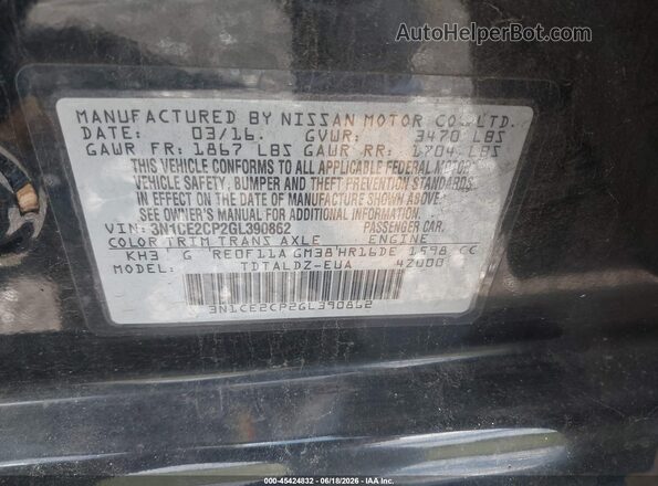 3N1CE2CP2GL390862 2016 NISSAN VERSA NOTE Black 