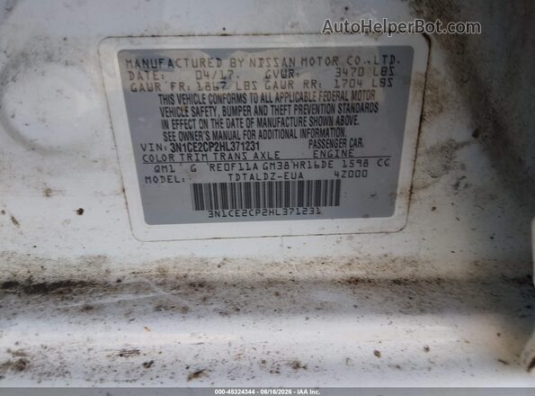 3N1CE2CP2HL371231 2017 NISSAN VERSA NOTE White Widok komory silnika