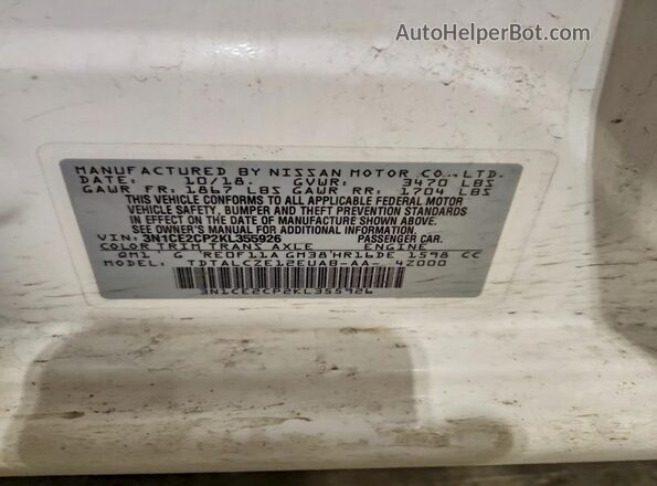 3N1CE2CP2KL355926 2019 NISSAN VERSA White VIN sticker view