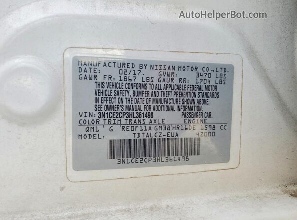 3N1CE2CP3HL361498 2017 NISSAN VERSA White ძრავის განყოფილების ხედი