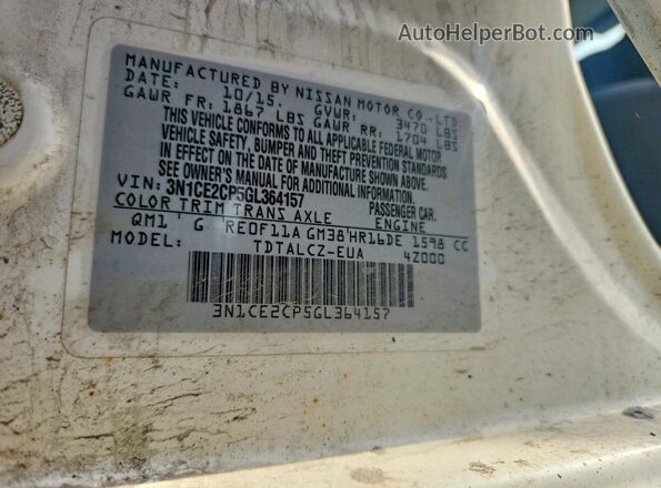 3N1CE2CP5GL364157 2016 NISSAN VERSA White 