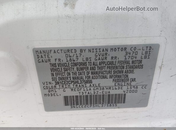 3N1CE2CP5HL375855 2017 NISSAN VERSA NOTE White Շարժիչի բաժամունքի տեսք