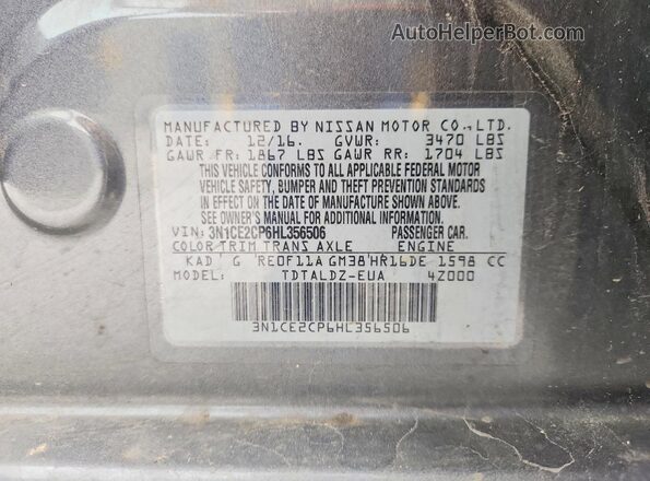 3N1CE2CP6HL356506 2017 NISSAN VERSA Gray Vista de la etiqueta del VIN