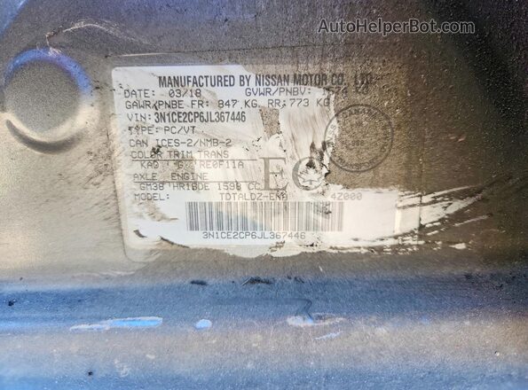 3N1CE2CP6JL367446 2018 NISSAN VERSA Серый 