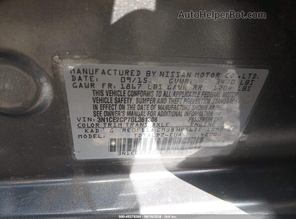 3N1CE2CP7GL361308 2016 NISSAN VERSA NOTE Серый Вид подкапотного пространства