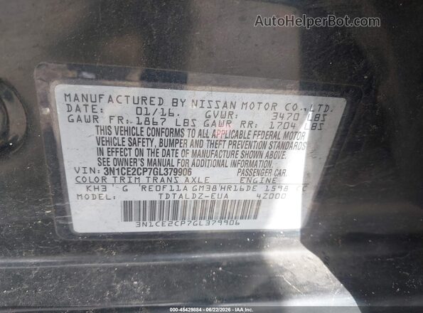 3N1CE2CP7GL379906 2016 NISSAN VERSA NOTE Black Շարժիչի բաժամունքի տեսք