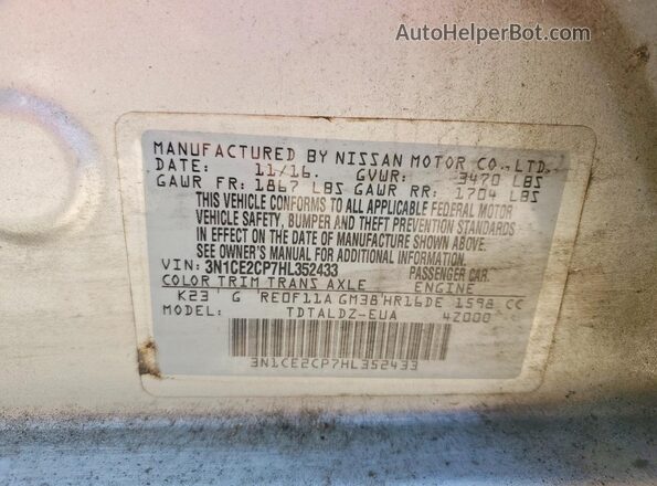 3N1CE2CP7HL352433 2017 NISSAN VERSA Gray VIN sticker view