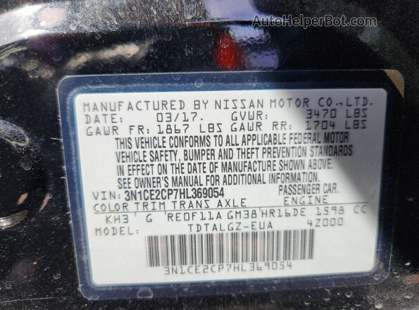 3N1CE2CP7HL369054 2017 NISSAN VERSA Black Вид наклейки з VIN-кодом