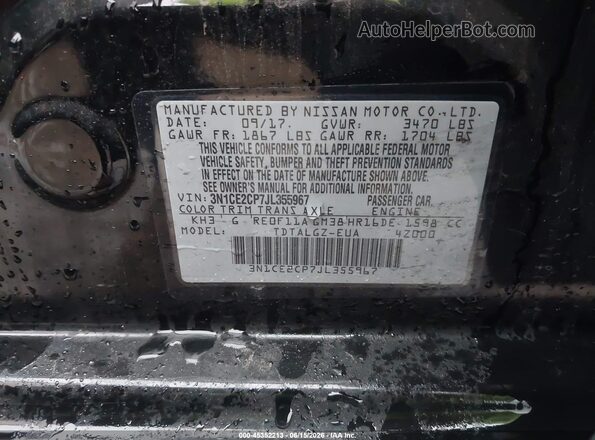 3N1CE2CP7JL355967 2018 NISSAN VERSA NOTE Black Շարժիչի բաժամունքի տեսք