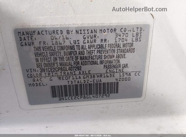3N1CE2CP8GL407292 2016 NISSAN VERSA NOTE White Vista del compartimento del motor