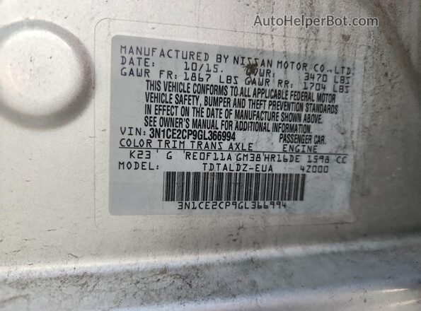 3N1CE2CP9GL366994 2016 NISSAN VERSA Серебряный 