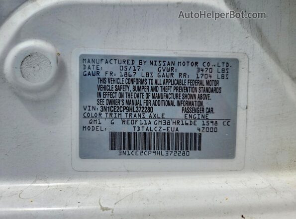 3N1CE2CP9HL372280 2017 NISSAN VERSA White VIN sticker view