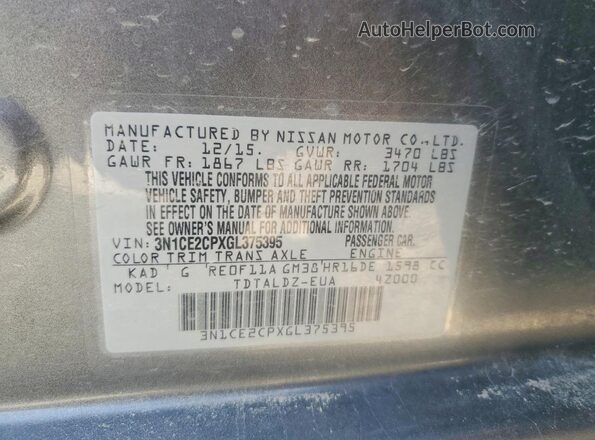 3N1CE2CPXGL375395 2016 NISSAN VERSA Gray Vista del compartimento del motor