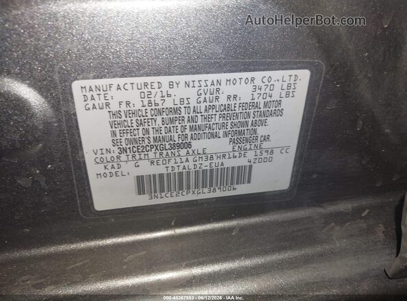 3N1CE2CPXGL389006 2016 NISSAN VERSA NOTE Gray Engine compartment view