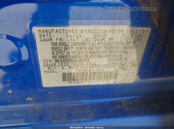 3N1CE2CPXGL407472 2016 NISSAN VERSA NOTE Blue Vista del compartimento del motor