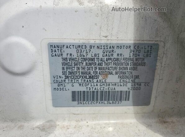 3N1CE2CPXHL368237 2017 NISSAN VERSA White 