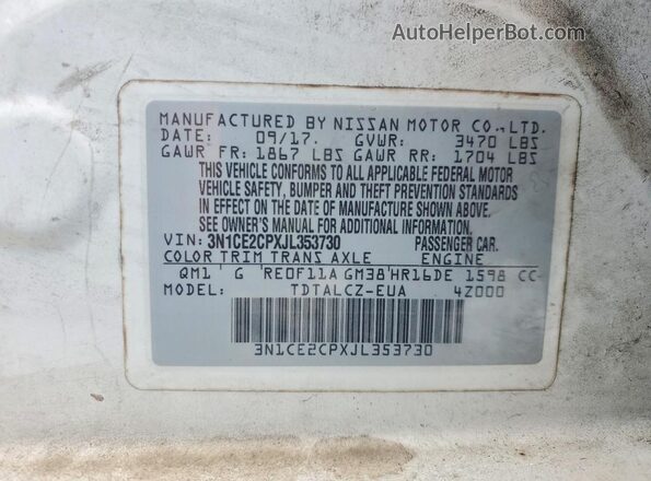 3N1CE2CPXJL353730 2018 NISSAN VERSA White 