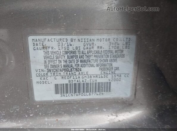 3N1CN7AP0GL877624 2016 NISSAN VERSA Brown Engine compartment view