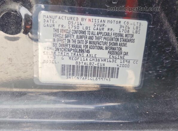 3N1CN7AP1GL899745 2016 NISSAN VERSA Black VIN կոդի պիտակի տեսք