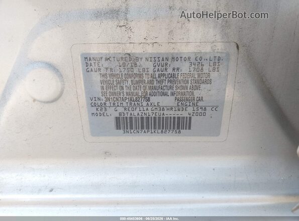 3N1CN7AP1KL827758 2019 NISSAN VERSA Silver Vista del compartimento del motor