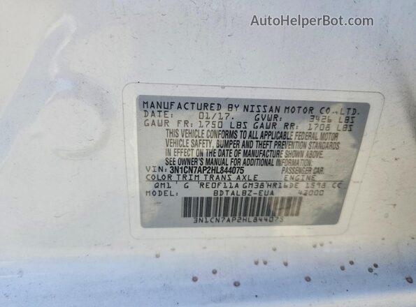 3N1CN7AP2HL844075 2017 NISSAN VERSA White Widok komory silnika